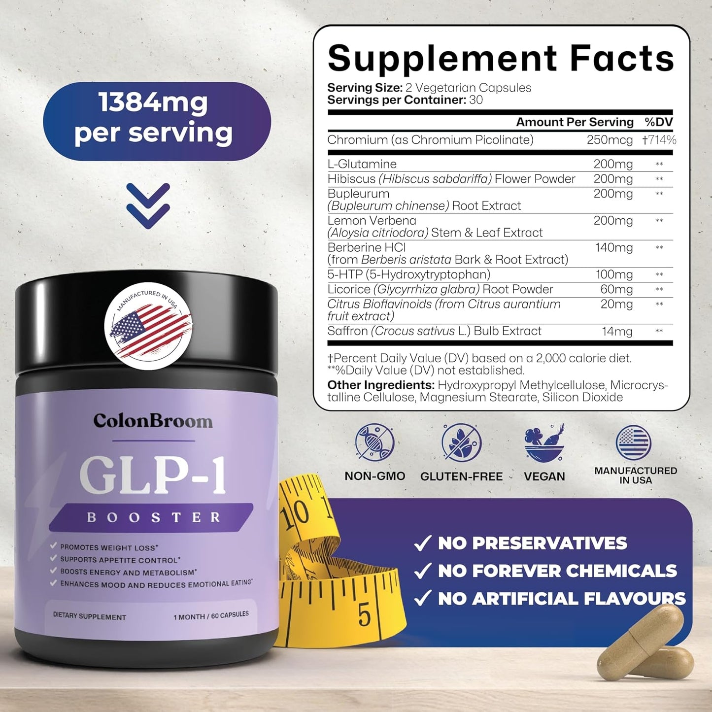 GLP-1 Weight Management Supplement for Women & Men - GLP1 Supports Appetite Control, Energy & Mood Balance - Vegan, Gluten-Free Diet Capsules | 60 Count