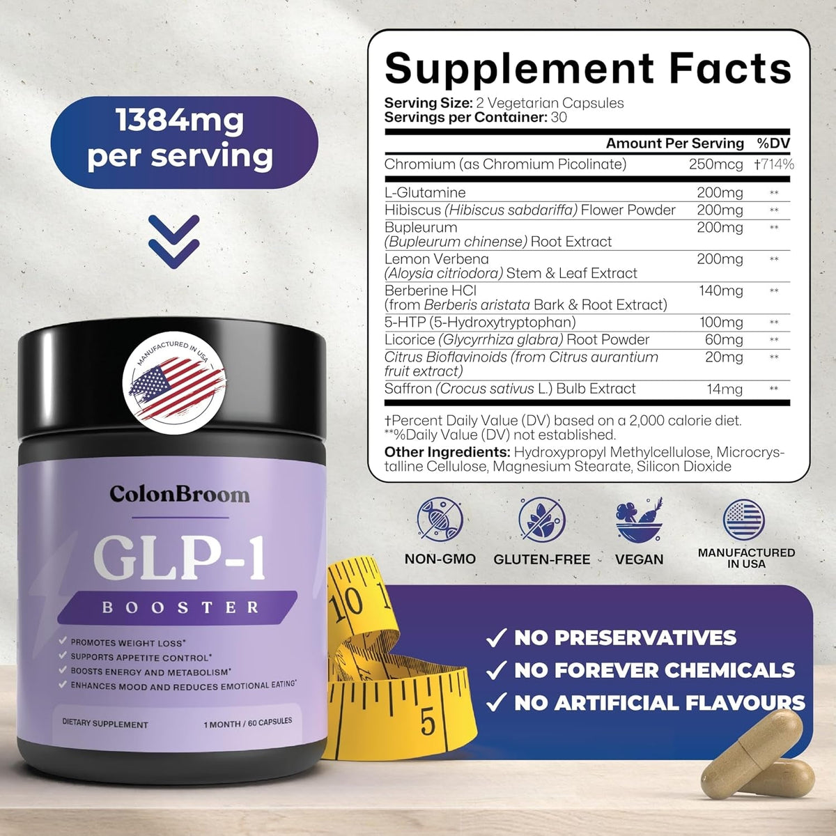 GLP-1 Weight Management Supplement for Women & Men - GLP1 Supports Appetite Control, Energy & Mood Balance - Vegan, Gluten-Free Diet Capsules | 60 Count