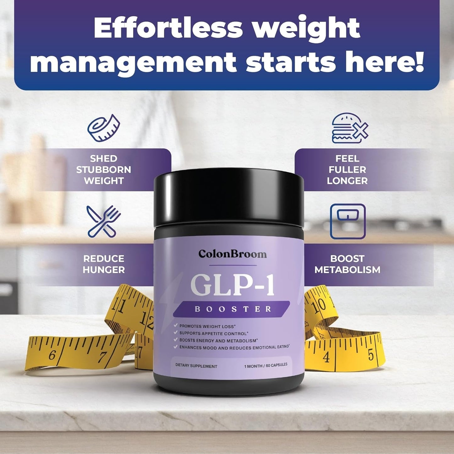 GLP-1 Weight Management Supplement for Women & Men - GLP1 Supports Appetite Control, Energy & Mood Balance - Vegan, Gluten-Free Diet Capsules | 60 Count